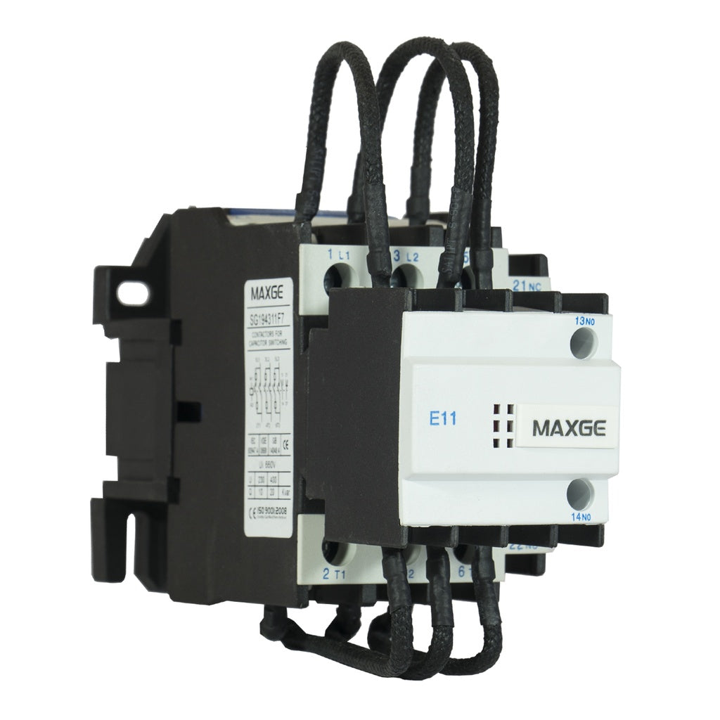 Contactor para condensador. 3 P (NO) + 1NO + 1NC. 25kVAr - 50A (400VAC/AC1). 230VAC / 50-60Hz Contactor para condensador. 3 P (NO) + 1NO + 1NC. 25kVAr - 50A (400VAC/AC1). 230VAC / 50-60Hz